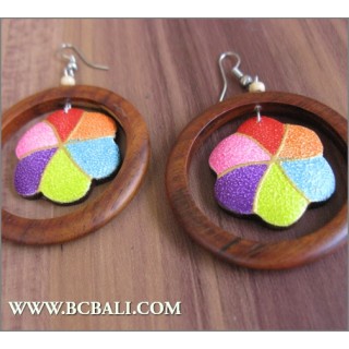 Balinese Wooden Painted Earrings Flower